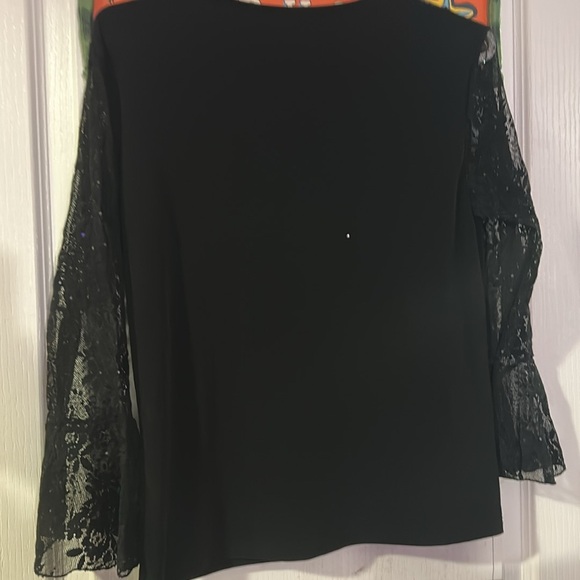 FLARE LACE BLACK SLEEVES BEDAZZLED RHINESTONE TOP LACE DETAILING SPARKLY - Picture 9 of 11